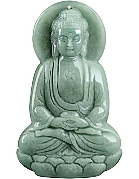 Natural Jadeite 3D Buddha Pendant Necklace Certified Grade A Untreated Burmese Jadeite Jade Hand Carved Shakyamuni Amulet for Men and Women