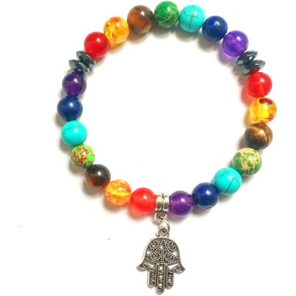 Natural Fashion Seven Chakra Beaded Bracelet Alloy Peach Heart Chain Agate Crystal Strand