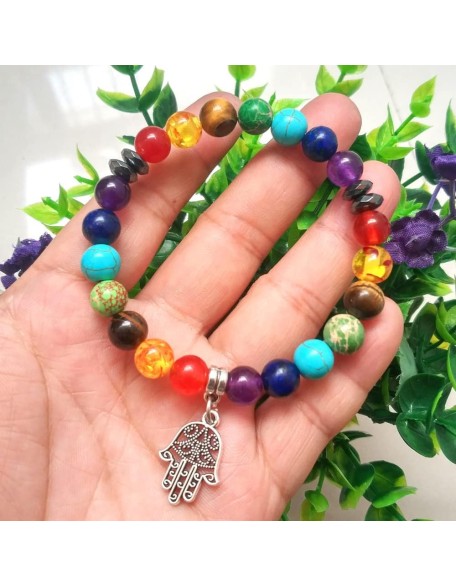 Natural Fashion Seven Chakra Beaded Bracelet Alloy Peach Heart Chain Agate Crystal Strand