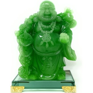 8 inch Laughing Buddha Statue for Home Decor, Green Lucky Happy Buddha Figurine, Indoor Buddha Decoration for Good Luck