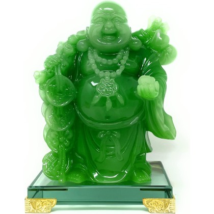 8 inch Laughing Buddha Statue for Home Decor, Green Lucky Happy Buddha Figurine, Indoor Buddha Decoration for Good Luck