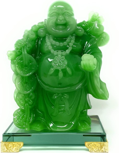 8 inch Laughing Buddha Statue for Home Decor, Green Lucky Happy Buddha Figurine, Indoor Buddha Decoration for Good Luck