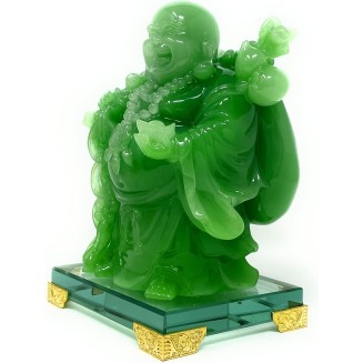 8 inch Laughing Buddha Statue for Home Decor, Green Lucky Happy Buddha Figurine, Indoor Buddha Decoration for Good Luck