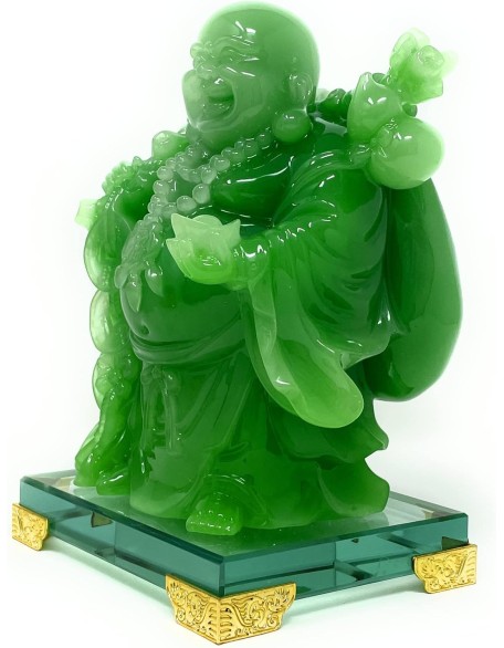 8 inch Laughing Buddha Statue for Home Decor, Green Lucky Happy Buddha Figurine, Indoor Buddha Decoration for Good Luck