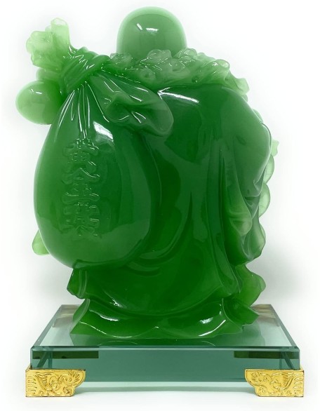 8 inch Laughing Buddha Statue for Home Decor, Green Lucky Happy Buddha Figurine, Indoor Buddha Decoration for Good Luck