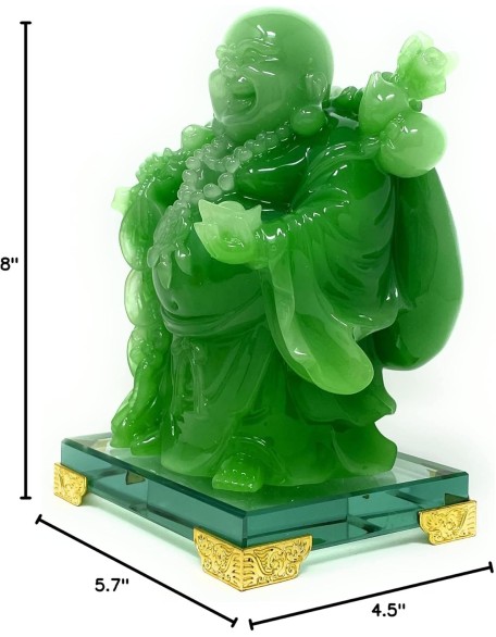 8 inch Laughing Buddha Statue for Home Decor, Green Lucky Happy Buddha Figurine, Indoor Buddha Decoration for Good Luck