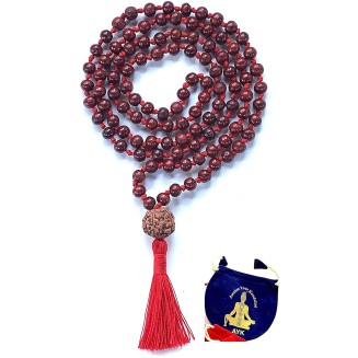 Handmade Rosewood Mala with 5 Mukhi Rudraksha Guru Bead (8mm Beads) - Harness Inner Strength & Balance