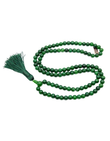 Green Jade Beaded Necklace - Virgo Birthstone Mala, 8mm Mala Beads for Peace & Harmony