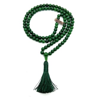 Green Jade Beaded Necklace - Virgo Birthstone Mala, 8mm Mala Beads for Peace & Harmony