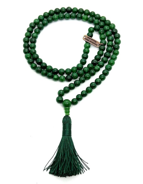 Green Jade Beaded Necklace - Virgo Birthstone Mala, 8mm Mala Beads for Peace & Harmony