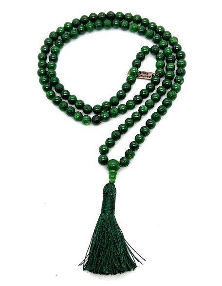 Green Jade Beaded Necklace - Virgo Birthstone Mala, 8mm Mala Beads for Peace & Harmony