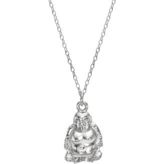 Sterling Silver Laughing Buddha Budai Pendant Necklace, 18"