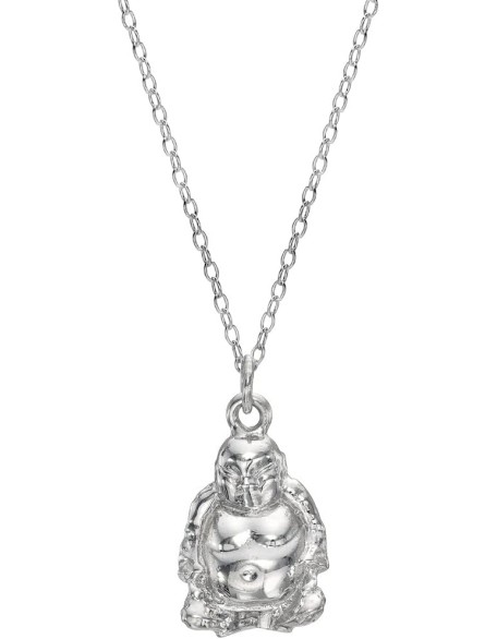 Sterling Silver Laughing Buddha Budai Pendant Necklace, 18"