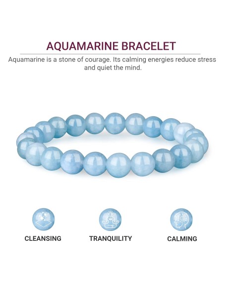 Natural Aquamarine Bracelet - Healing Stone Soothing Bracelet - Bring Positive Energy - Aquamarine Crystal Bracelet for Everlasting Joy