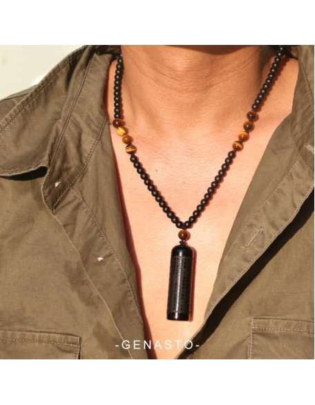 Black Obsidian Necklace Tiger Eye Gemstone Beads Crystal Stone Pendant Healing Chakra Mala Spiritual Necklace for Men Women