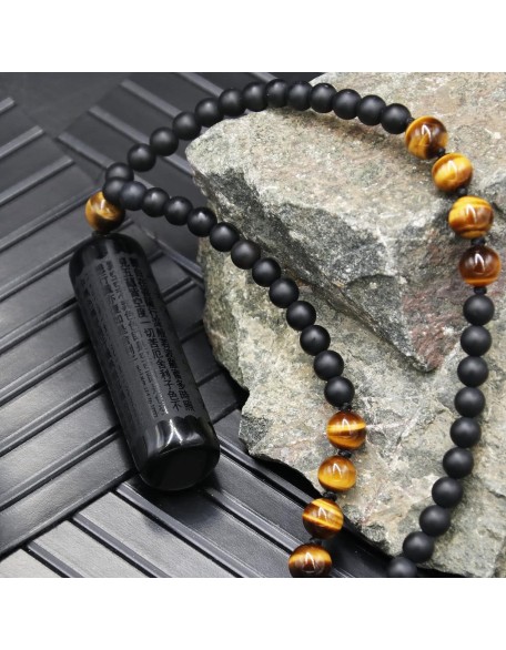 Black Obsidian Necklace Tiger Eye Gemstone Beads Crystal Stone Pendant Healing Chakra Mala Spiritual Necklace for Men Women