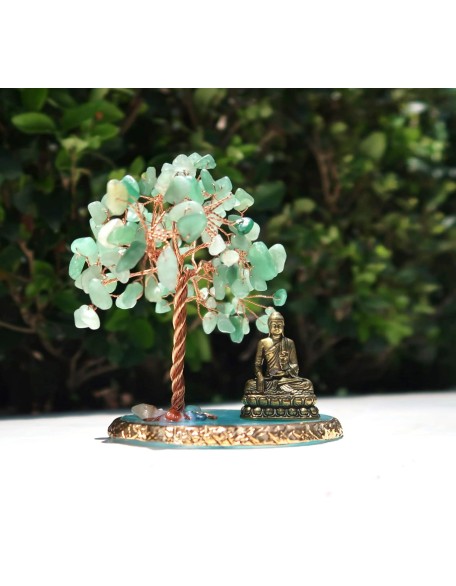 Buddha Statue with Healing Crystal Tree, Tree of Life for Positive Energy. Home Decor Yoga Meditation. Green.(B)