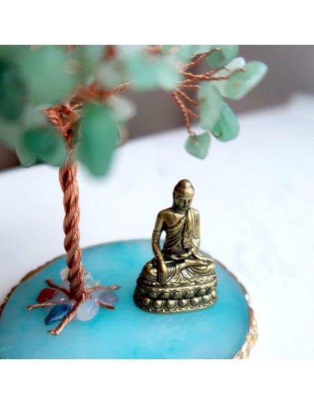 Buddha Statue with Healing Crystal Tree, Tree of Life for Positive Energy. Home Decor Yoga Meditation. Green.(B)