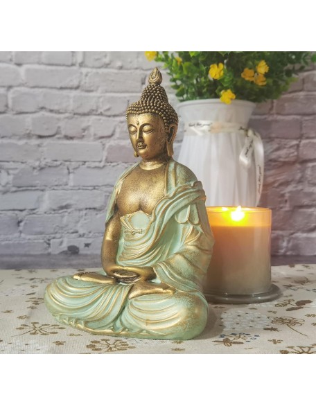 7.5" Gold Buddha Statue for Home Decor - Serene Meditation Decor, Zen-Inspired Buddha Sculpture with Blessing Services Included