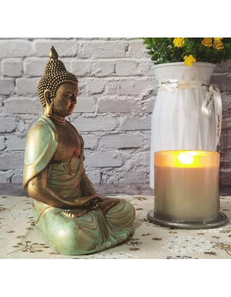 7.5" Gold Buddha Statue for Home Decor - Serene Meditation Decor, Zen-Inspired Buddha Sculpture with Blessing Services Included