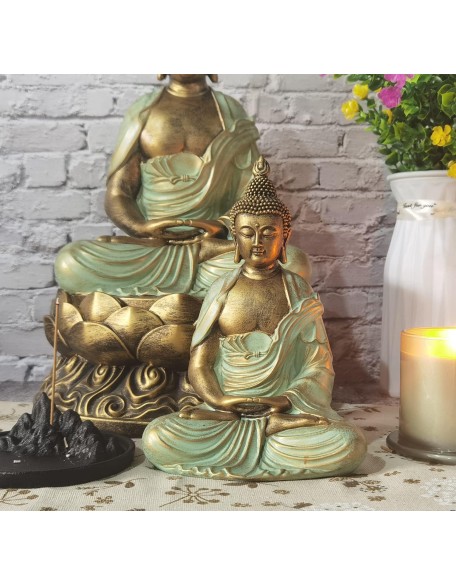 7.5" Gold Buddha Statue for Home Decor - Serene Meditation Decor, Zen-Inspired Buddha Sculpture with Blessing Services Included