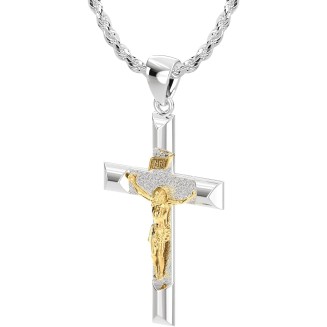 Ladies 32mm 925 Sterling Silver High Polished Crucifix Cross Pendant Necklace, 18in to 24in