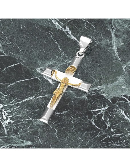 Ladies 32mm 925 Sterling Silver High Polished Crucifix Cross Pendant Necklace, 18in to 24in