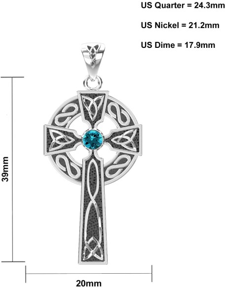 Men's 1.5in 925 Sterling Silver Simulated Emerald May Birthstone Irish Celtic Knot Cross Pendant Necklace, 22in to 26in