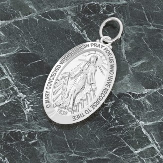 Ladies 26mm Polished 925 Sterling Silver Large Virgin Mary Pendant Necklace, 18in to 24in