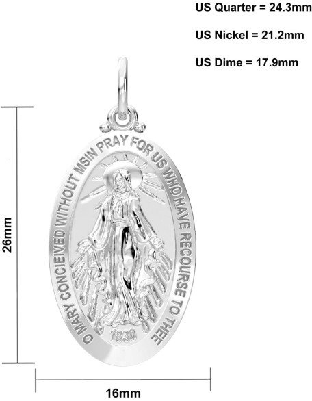 Ladies 26mm Polished 925 Sterling Silver Large Virgin Mary Pendant Necklace, 18in to 24in