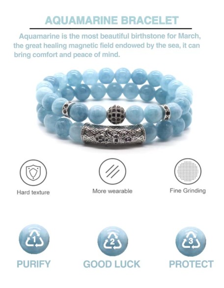 Aquamarine Bracelet,8MM Healing Crystal Beads,Stretchable Stretch Bracelet,Youthfulness Bracelet,Yoga Chakra Bracelet,Bring Positive Energy, Balance Emotion,Love & Peace,Gifts For Women