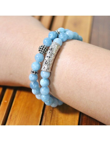 Aquamarine Bracelet,8MM Healing Crystal Beads,Stretchable Stretch Bracelet,Youthfulness Bracelet,Yoga Chakra Bracelet,Bring Positive Energy, Balance Emotion,Love & Peace,Gifts For Women