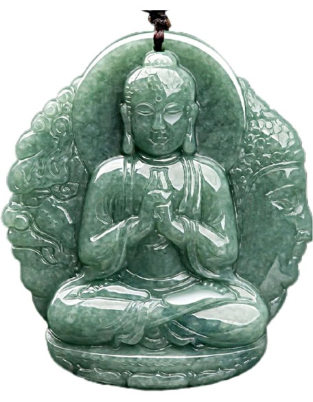 Natural Jade Buddha Necklace Pendant Certified Grade A Untreated Burmese Jadeite Hand Carved Tathagata Amulet for Men and Women