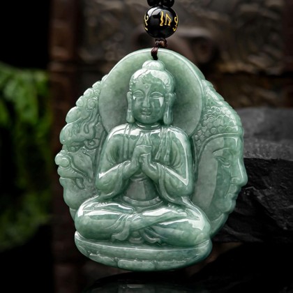 Natural Jade Buddha Necklace Pendant Certified Grade A Untreated Burmese Jadeite Hand Carved Tathagata Amulet for Men and Women