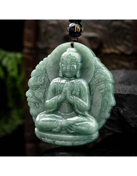 Natural Jade Buddha Necklace Pendant Certified Grade A Untreated Burmese Jadeite Hand Carved Tathagata Amulet for Men and Women