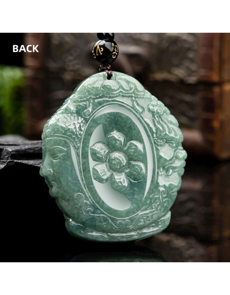 Natural Jade Buddha Necklace Pendant Certified Grade A Untreated Burmese Jadeite Hand Carved Tathagata Amulet for Men and Women