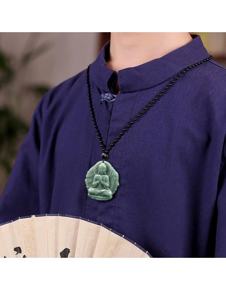 Natural Jade Buddha Necklace Pendant Certified Grade A Untreated Burmese Jadeite Hand Carved Tathagata Amulet for Men and Women