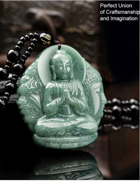 Natural Jade Buddha Necklace Pendant Certified Grade A Untreated Burmese Jadeite Hand Carved Tathagata Amulet for Men and Women