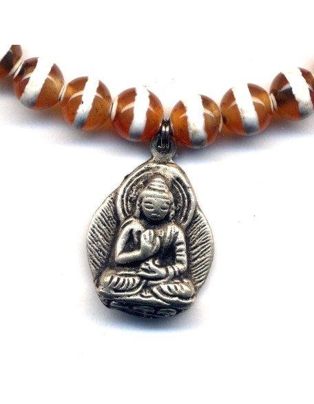 Buddha Necklace, Orange Dzi Onyx Necklace, Nepal Buddha Pendant Necklace, Buddhist Jewelry By AnnaArt72