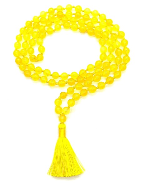 Hand-Knotted Yellow Jade Mala Necklace (8mm, 108 Beads) - Embrace Joy & Abundance - Virgo Birthstone & Solar Plexus Harmony