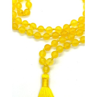 Hand-Knotted Yellow Jade Mala Necklace (8mm, 108 Beads) - Embrace Joy & Abundance - Virgo Birthstone & Solar Plexus Harmony