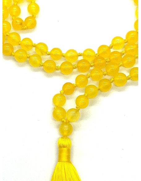 Hand-Knotted Yellow Jade Mala Necklace (8mm, 108 Beads) - Embrace Joy & Abundance - Virgo Birthstone & Solar Plexus Harmony