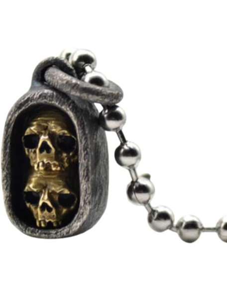 Chinese Vintage 925 Silver Skeleton Skull Buddha Beads Pendant Necklace Men Women Collectables Jewelry Accessories Gift