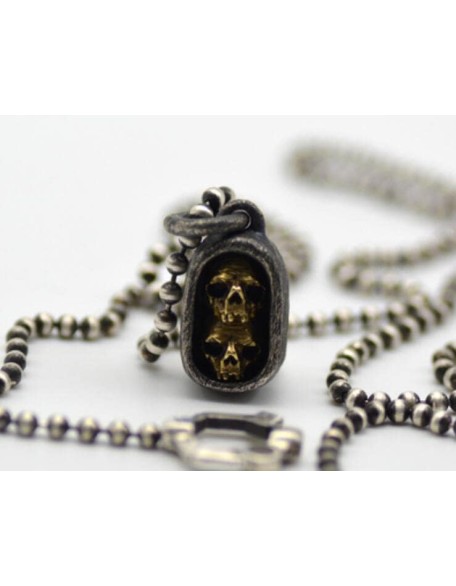 Chinese Vintage 925 Silver Skeleton Skull Buddha Beads Pendant Necklace Men Women Collectables Jewelry Accessories Gift