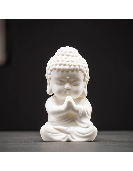 Buddah Statue for Home Décor,Yoga Meditation Buddha Statue Small,Porcelain White Baby Buddah Statue for Zen 4 inch (Art Deco)