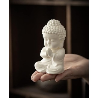 Buddah Statue for Home Décor,Yoga Meditation Buddha Statue Small,Porcelain White Baby Buddah Statue for Zen 4 inch (Art Deco)