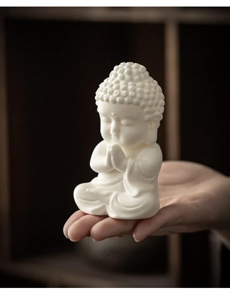 Buddah Statue for Home Décor,Yoga Meditation Buddha Statue Small,Porcelain White Baby Buddah Statue for Zen 4 inch (Art Deco)