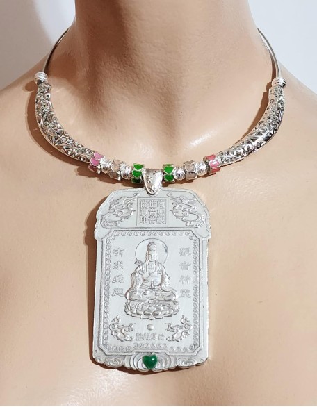 Big Solid Shiny Silver Bullion 2 Sided Buddha Amulet Pendant Handmade Necklace Earrings