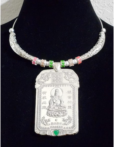 Big Solid Shiny Silver Bullion 2 Sided Buddha Amulet Pendant Handmade Necklace Earrings