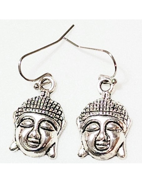 Big Solid Shiny Silver Bullion 2 Sided Buddha Amulet Pendant Handmade Necklace Earrings